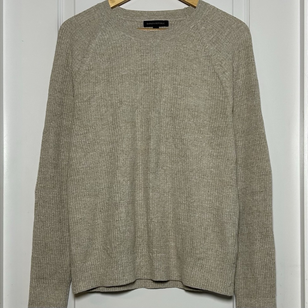 Banana Republic Cotton Linen Beige Rib Knit Raglan Crewneck Long Sleeve Sweater
